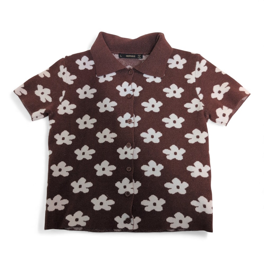 Hesperus‎ Brown Floral Button-Up Knit Cardigan Size L